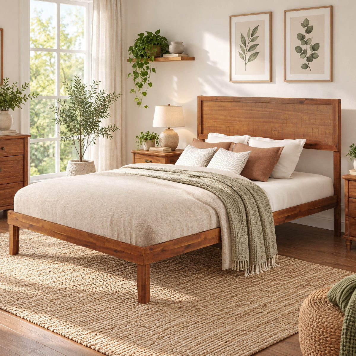 Airfind Full Size Bed Frame with Headboard and Wooden Slats Support, 660 lbs Capacity, Plywood Acacia Wood Rubber Wood MDF Frame