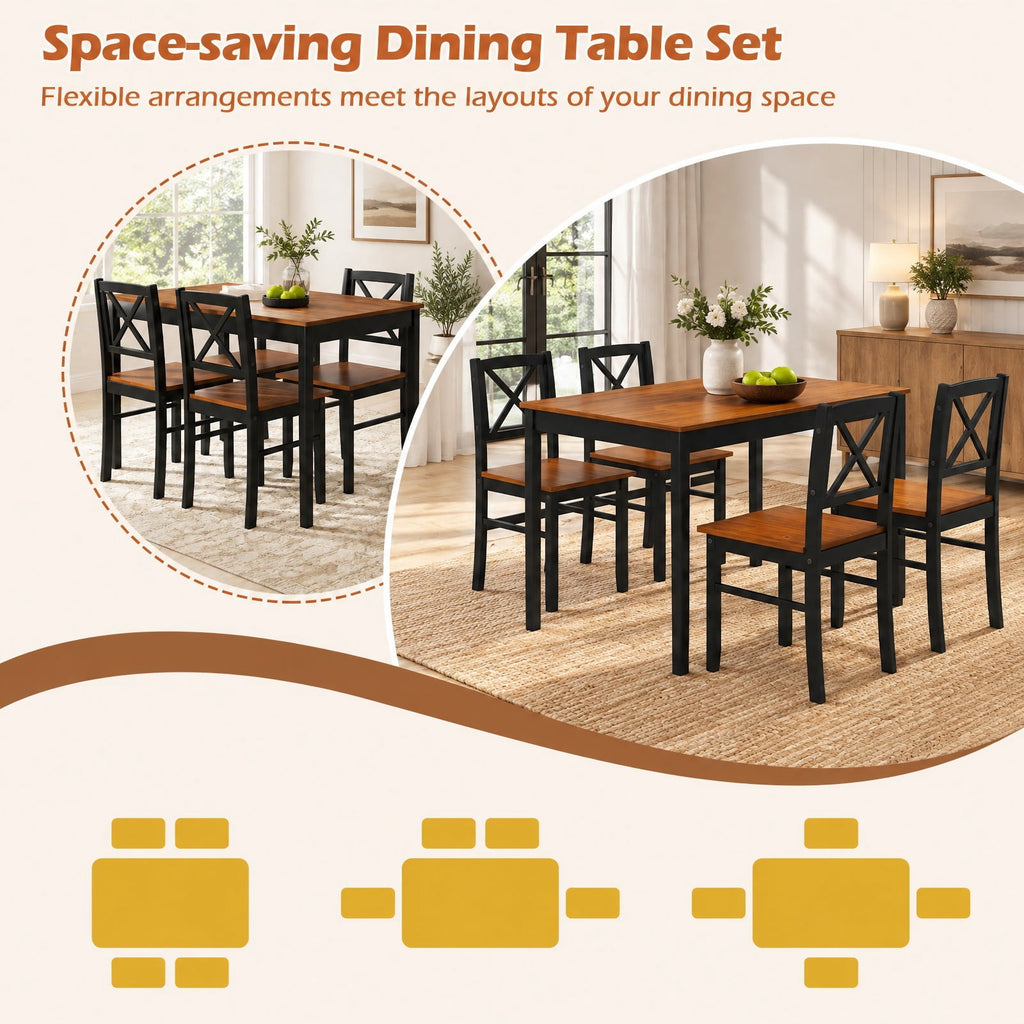 Airfind 5 Piece Dining Table Set with Rectangular Kitchen Table and 4 Chairs for 4 People, 175 lbs Capacity, Rubber Wood MDF Frame, Coffee