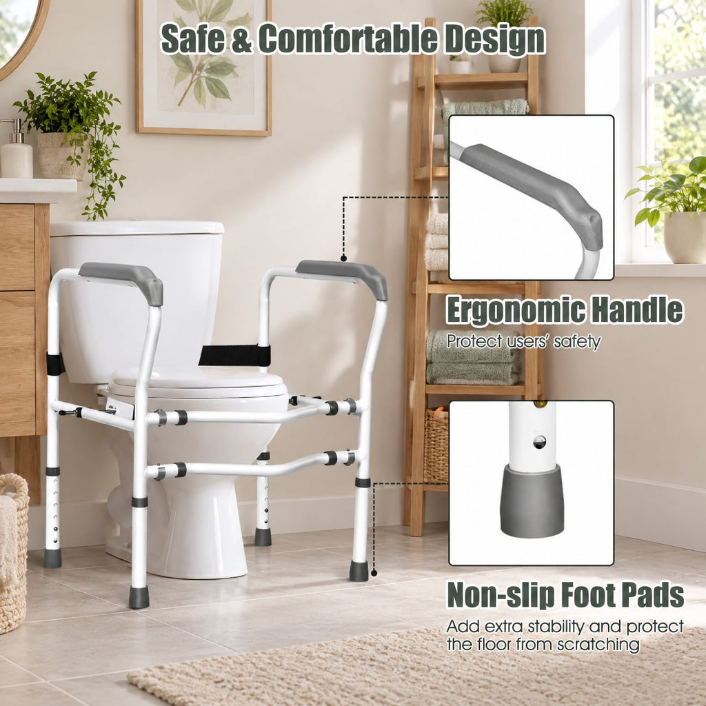 Airfind Steel Safety Toilet Rail with Created Fixable Clamp, 300 lbs Capacity, Carbon steel pipe HDPE Frame, 24.5 x 19x 30 Footprint