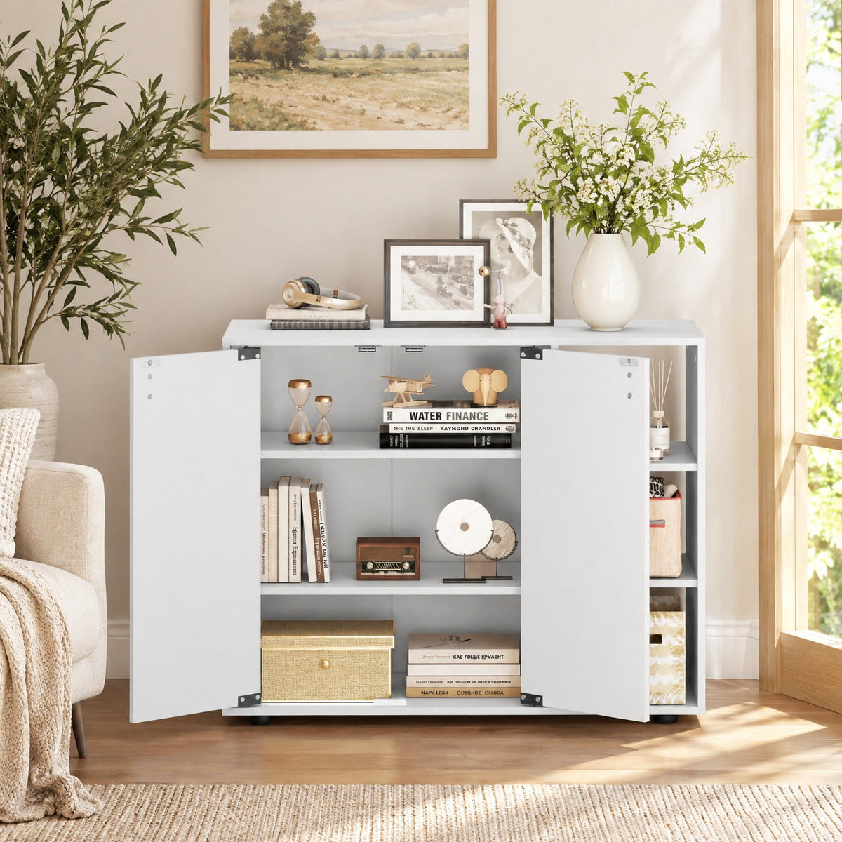 Airfind 3-Tier Shoe Cabinet with Doors with Adjustable Open Shelves for Entryway, 90 lbs Capacity, MDF Engineered Wood Frame, White