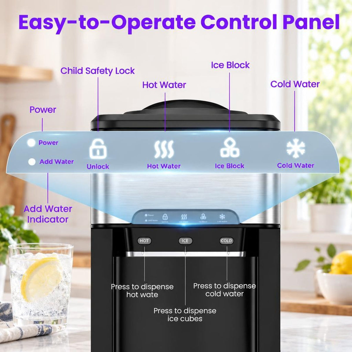 Airfind Water Cooler Dispenser 3-in-1 with Built-in Ice Maker and 3 Temperature Settings, Stainless Steel Plastic Frame, Silver
