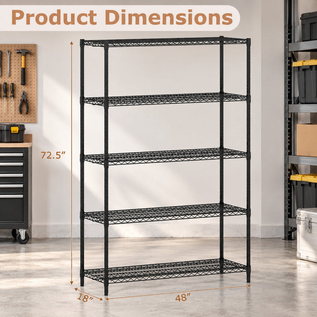 Airfind 5-Tier Metal Storage Shelving Unit with V-Shaped Wire Rack, 4000 lbs Capacity, Metal Frame, 48 x 18 x 72.5 Total Footprint, Black