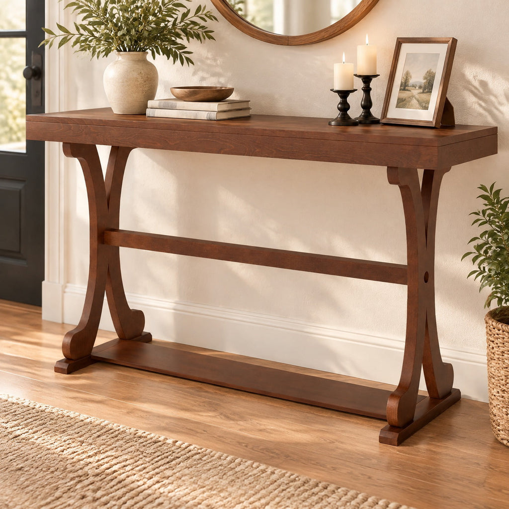 Airfind Narrow Console Table Vintage 52 Inch Long with Open Storage Shelf, 220 lbs Capacity, Solid Wood MDF Frame, 52 x 17 x 30 Footprint, Walnut