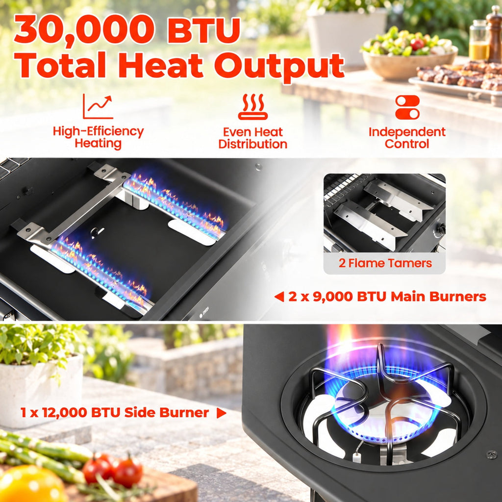 Airfind 30 000 BTU Outdoor Burner Propane Gas Grill on Wheels, Metal Stainless Steel, 43 Inch X 20 Inch X 38 Inch for Convenient Everyday Use, Black