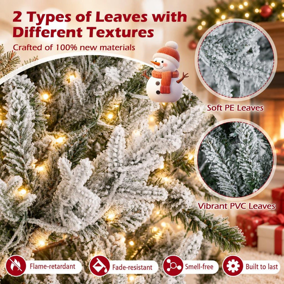 AIRFIND Pre-Lit Christmas Tree 7 ft Snow Flocked with 1074 Branch Tips, 450 Warm White LEDs, 13 Light Modes, Timer and Metal Stand