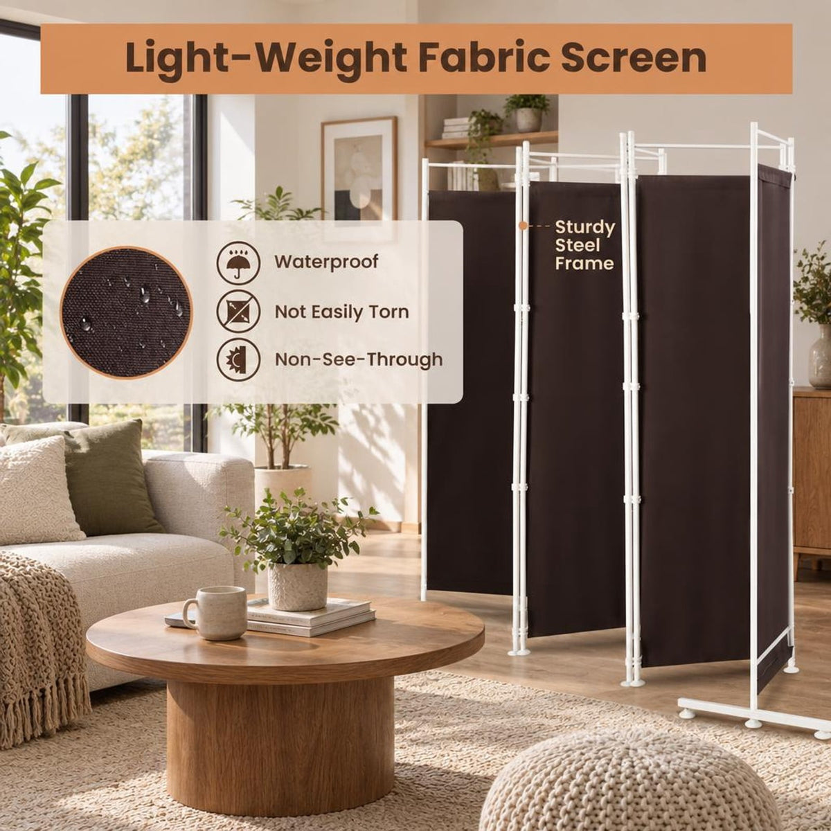 Airfind Room Divider, 6-Panel, Folding Privacy Screen, polyester steel Opening Frame, 10 FT x 6 FT Footprint with Functional Design, Brown