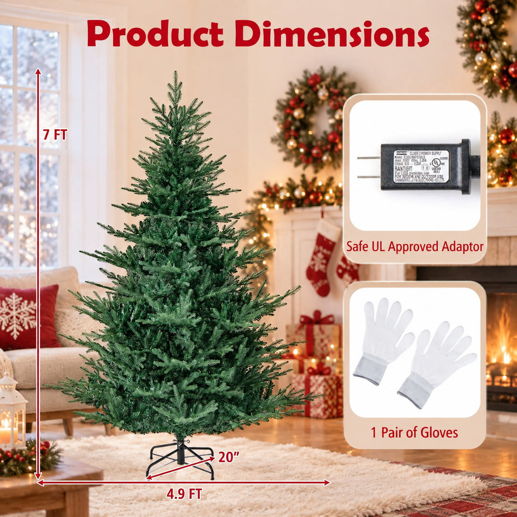 Airfind Artificial Christmas Tree with Branch Tips and Warm White LED Lights-7 Feet, White, Folding metal stand with protective foot pads