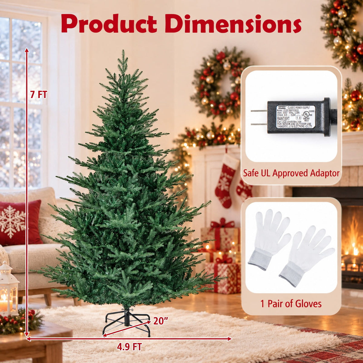 Airfind Artificial Christmas Tree with Branch Tips and Warm White LED Lights-7 Feet, White, Folding metal stand with protective foot pads