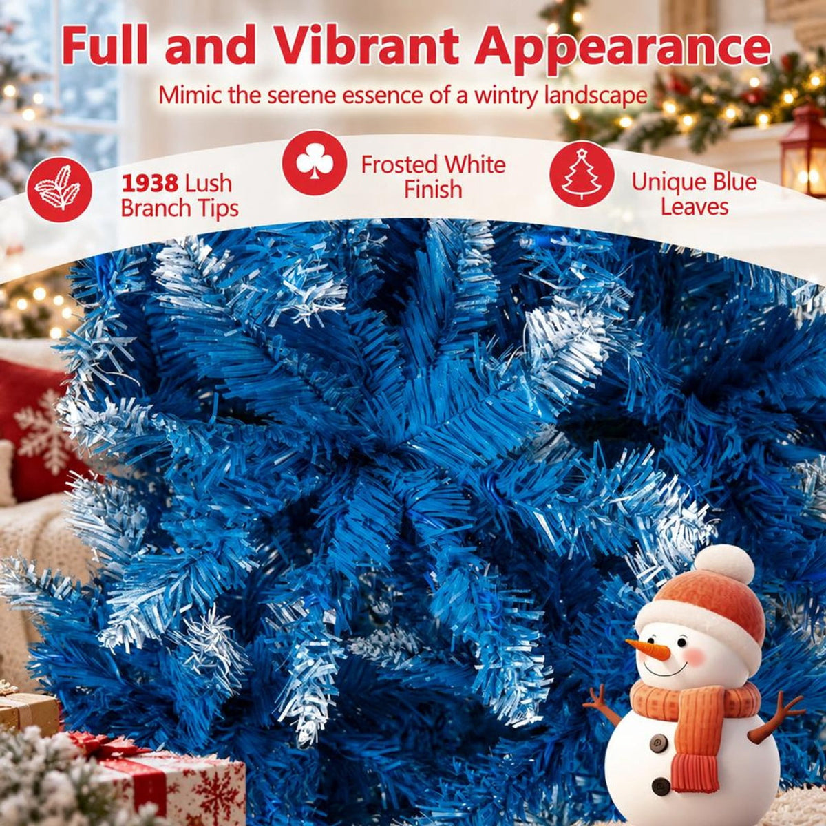 Airfind 6/7/8/9 FT Artificial Christmas Tree with 767 Snowy Branch Tips-9 FT, PVC Metal Frame, 3.1 x 6 ft Footprint, Blue