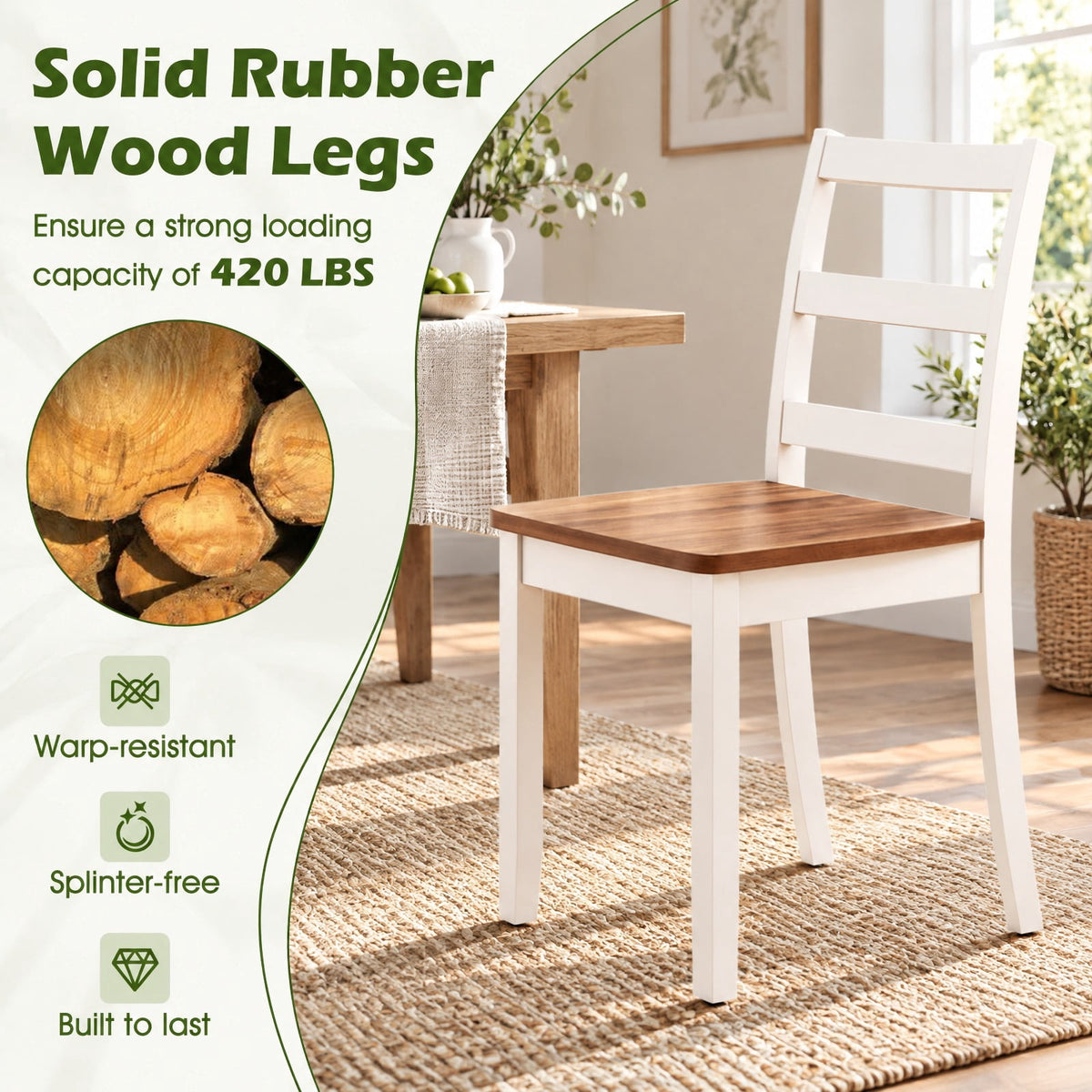 Airfind Set of 2 Wood Dining Chairs with Solid Rubber Wood Legs, 400 lbs Capacity, Rubber Wood MDF Plywood Frame, Wood