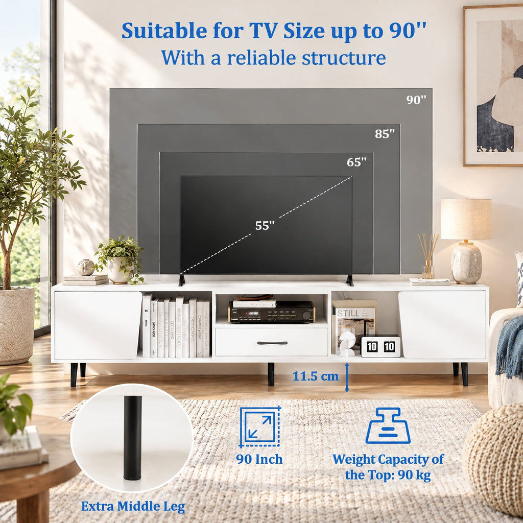 Airfind 79 Inch TV Stand for TVs up to 90 Inches Entertainment Center Wood Media Console Table Modern Mid Century TV Cabinet, 200 lbs Capacity, White