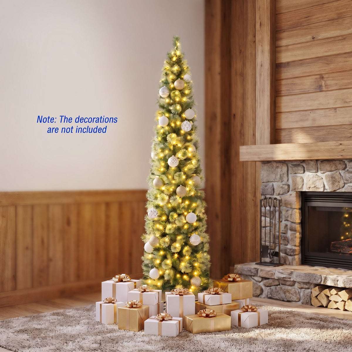 Airfind 6/7/8 FT Pre-Lit Pencil Artificial Christmas Tree with 120/150/200 LED Warm White Lights and 8 Modes, White