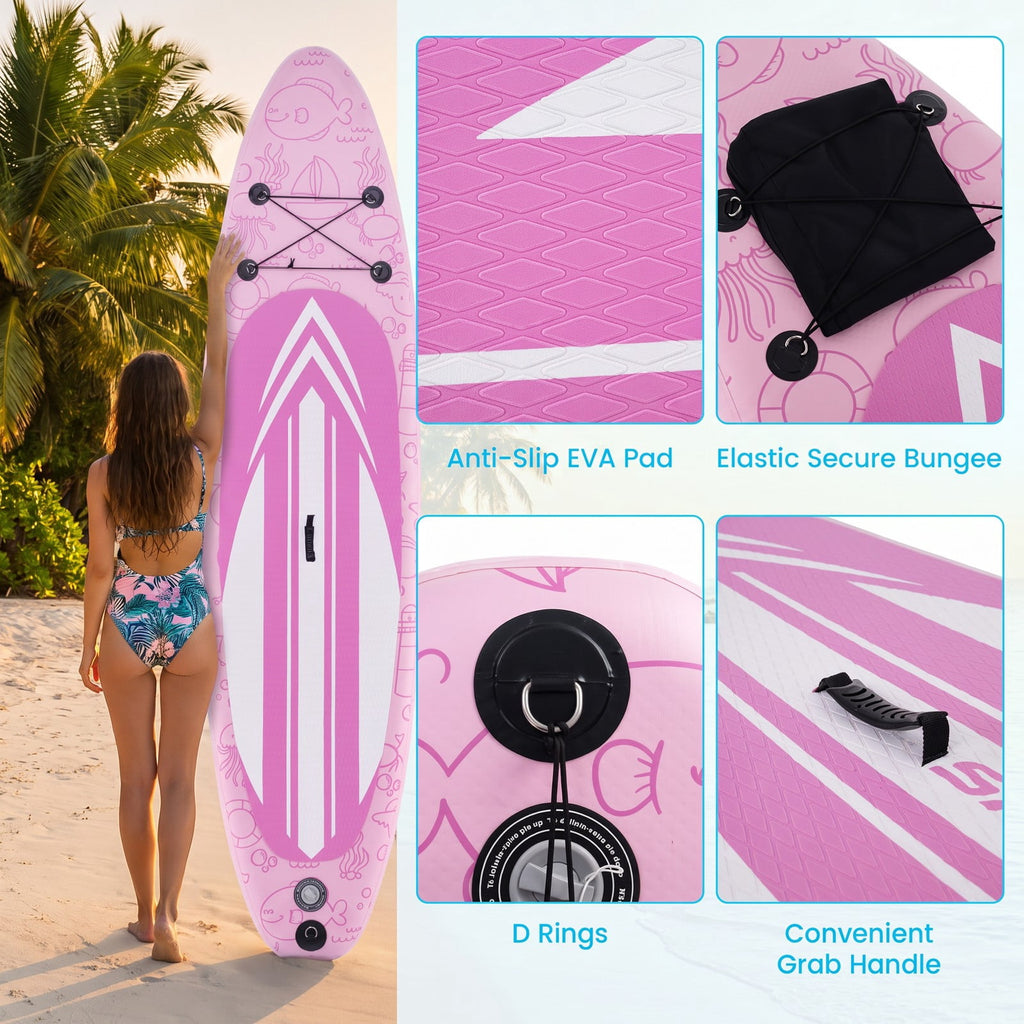 Airfind Inflatable Stand Up Paddle Board with 3 Fins Backpack and Ankle Leash for Adults Cruising on Lakes, Pink and White