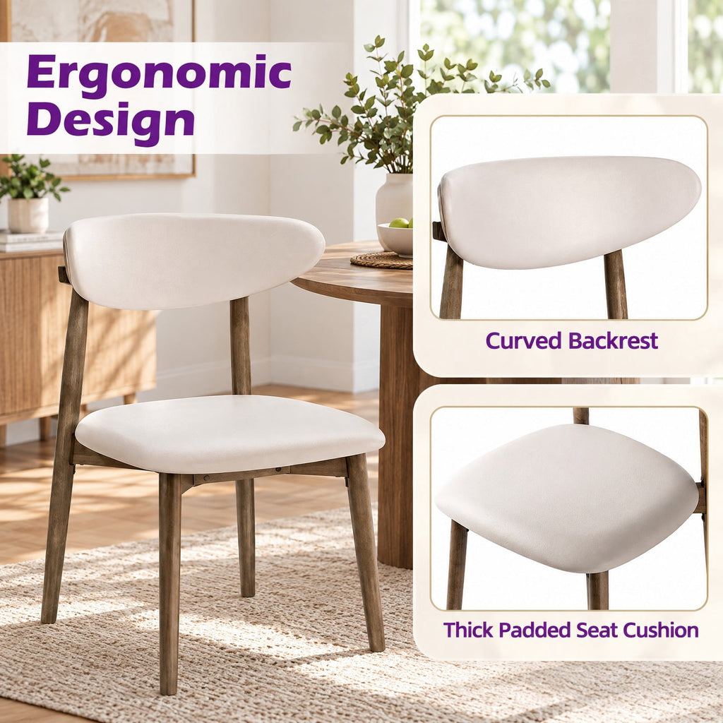 Airfind Set of 4 Wooden Modern Upholstered Dining Chairs with Curved Backrest, 330 lbs Capacity, Rubber Wood Frame, Beige