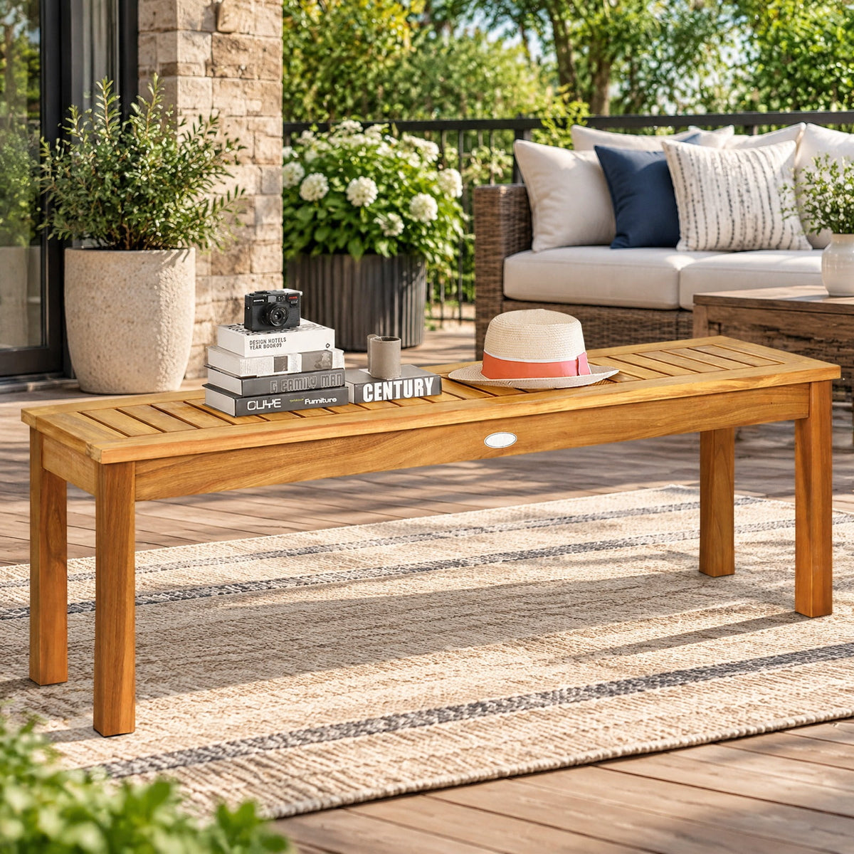 Airfind 52 Inch Outdoor Acacia Wood Dining Bench Chair, 700 lbs Capacity, Acacia wood Frame, 52 x 13.5 x 17.5 Footprint, Wood
