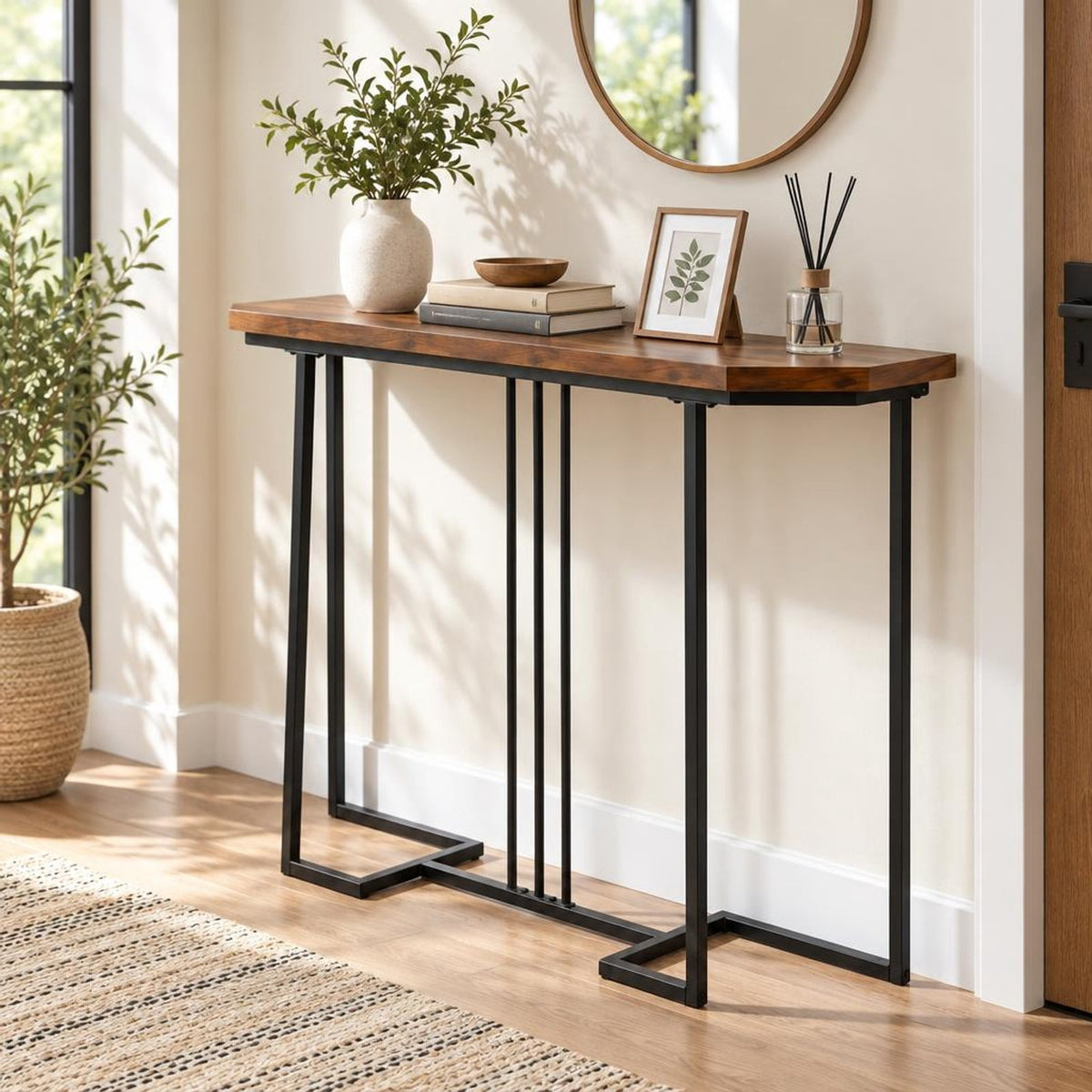 Airfind Modern Console Table Narrow Entryway Table with Metal Legs, 88 lbs Capacity, Engineered Wood Metal Frame, 44 x 12 x 36 Footprint, Brown