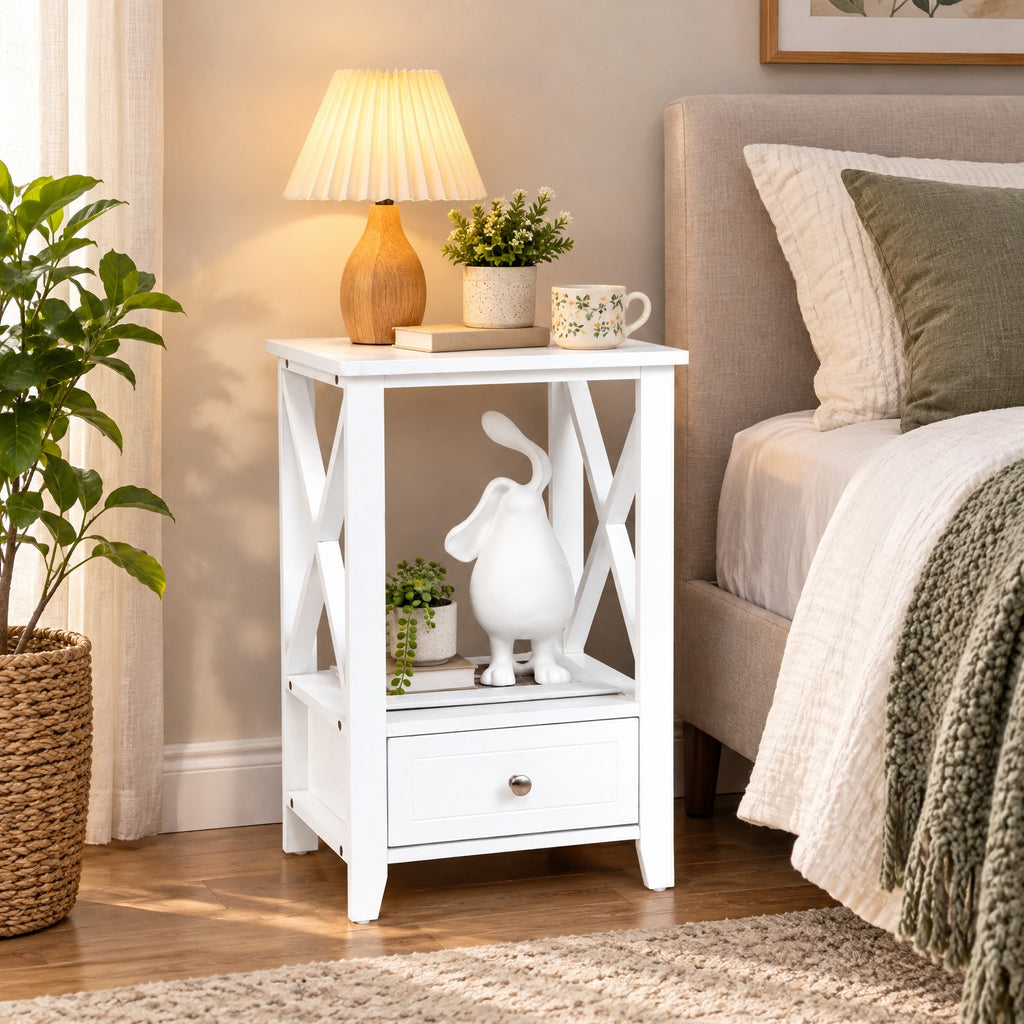 Airfind 2-Tier 16 x 14 Inch Multifunctional Nightstand with Storage Drawer, 66 lbs Capacity, MDF Frame, 16in x 12in x 24in (L x W x H) Drawer Footprint