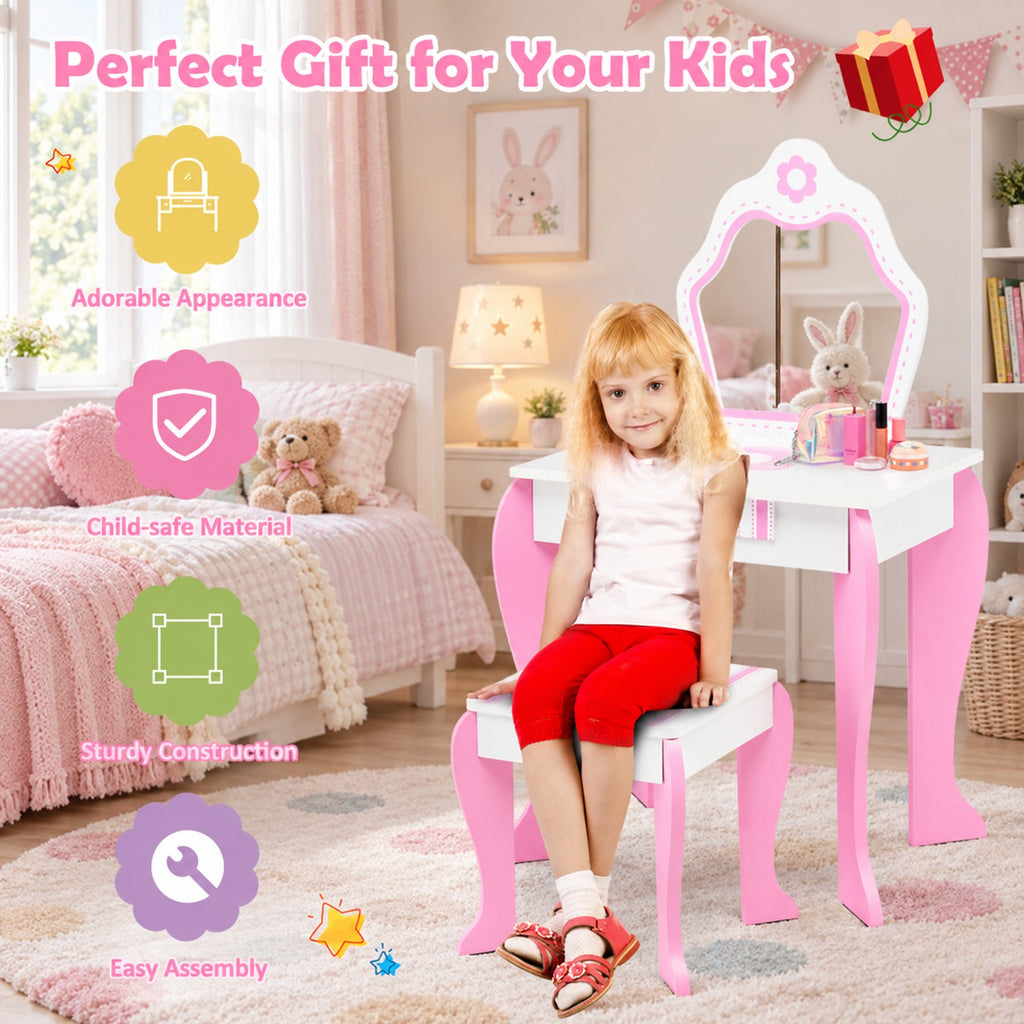 Airfind 2-in-1 Toddler Vanity Set with Detachable Top and Cute Flower Patterns, 66 lbs Capacity, MDF acrylic Frame, White