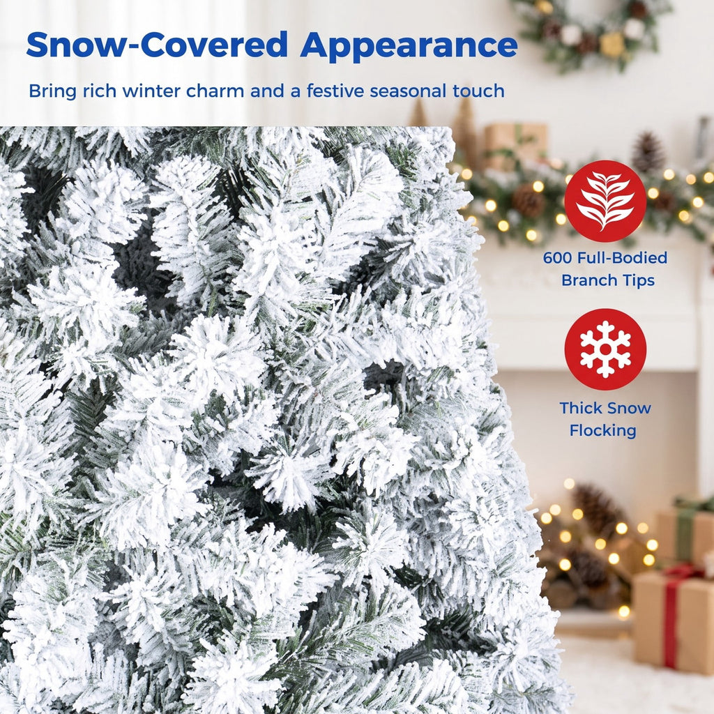 Airfind Artificial Snow-Flocked Christmas Tree with Branch Tips, PVC Metal Frame, 3 x 6 ft Tree Height 6 ft Tree Width 3 ft Footprint, Green