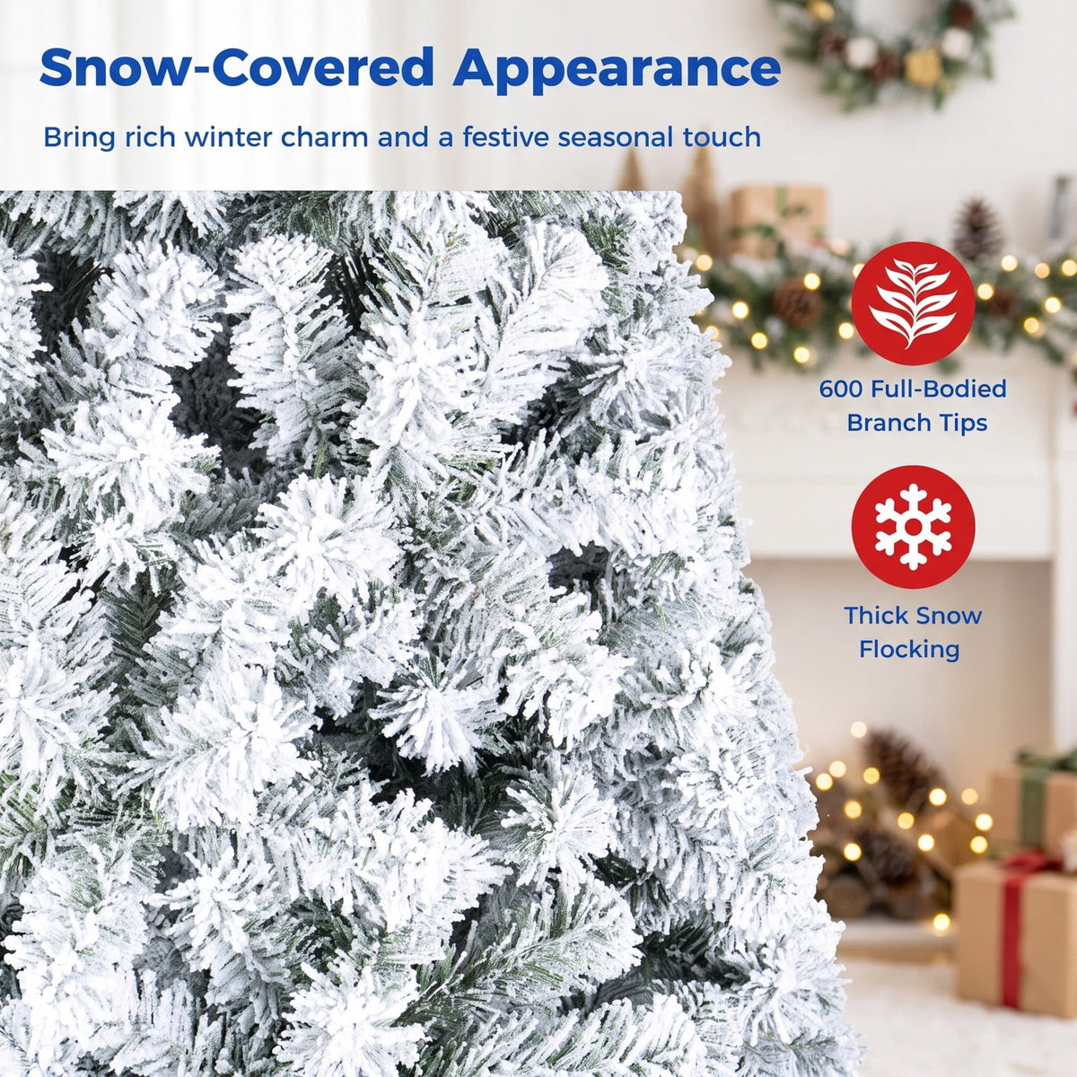 Airfind Artificial Snow-Flocked Christmas Tree with Branch Tips, PVC Metal Frame, 3 x 6 ft Tree Height 6 ft Tree Width 3 ft Footprint, Green