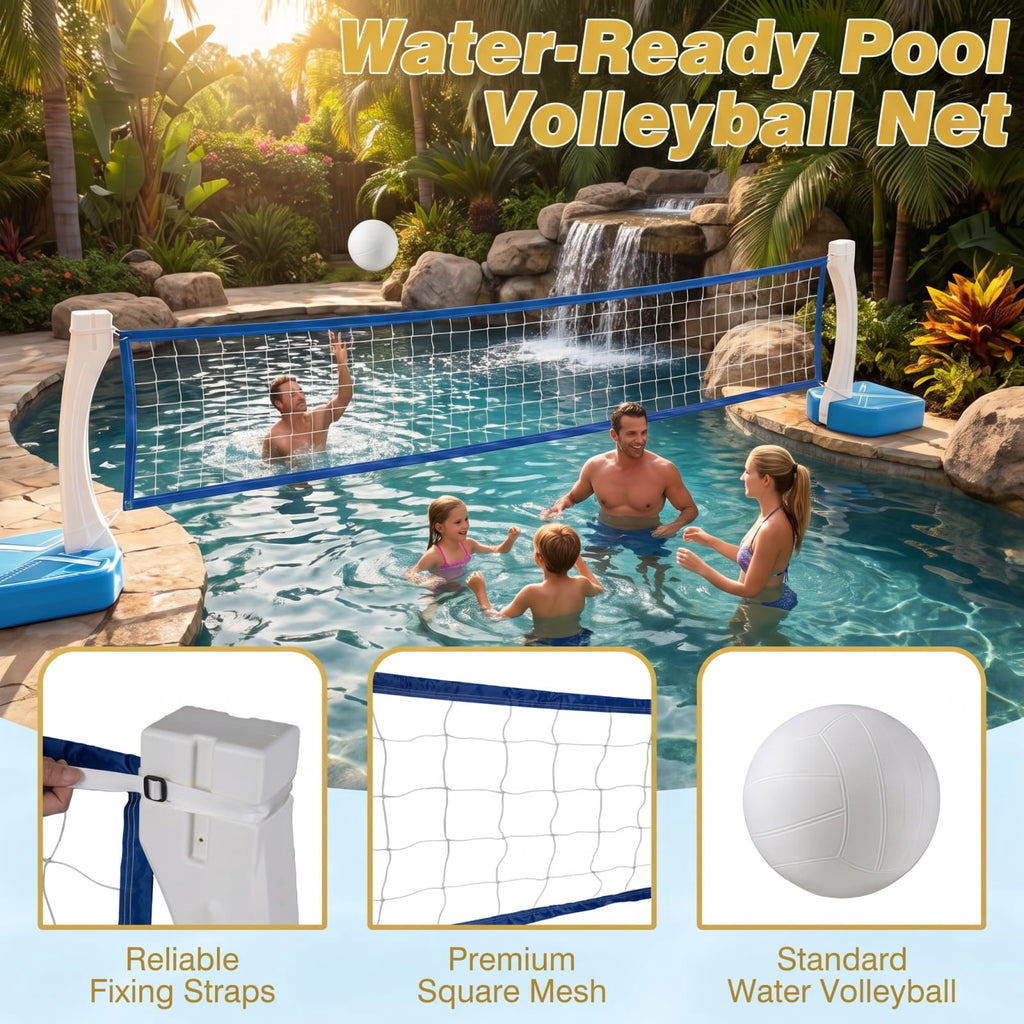 Airfind 2 in 1 Pool Basketball Hoop and Volleyball Net Set with Weighted Base for Swimming Pool Beach and Backyard Water Games, Blue