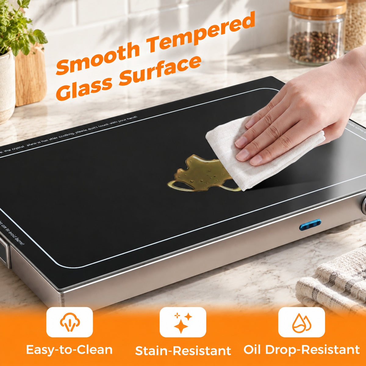 Airfind Electric Warming Tray with Adjustable Temperature and Built, Tempered Glass Stainless Steel Galvanized Steel Frame, Black and Silver