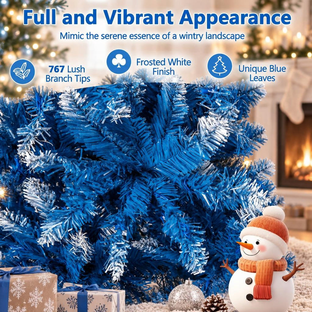 Airfind 6/7/8/9 FT Artificial Christmas Tree with 767 Snowy Branch Tips-6 FT, PVC Metal Frame, 3.1 x 6 ft Footprint, Blue