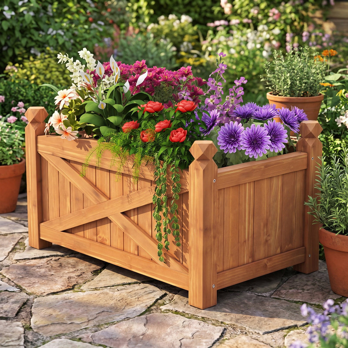 Airfind Wooden Raised Garden Bed Drainage Holes for Patio Garden, 132 lbs Capacity, Fir Wood L Frame, 36 x 16 x 15 Interior Footprint, Coffee
