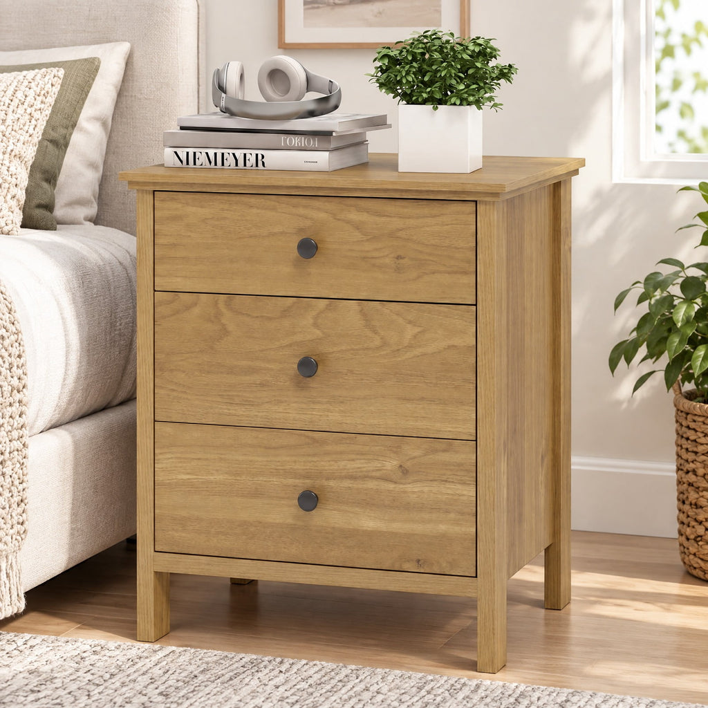 Airfind 3-Drawer Wooden Nightstand Modern Bedside Table, 135 lbs Capacity, MDF Engineered Wood Frame, 22in x 18in x 26in Bottom Clearance 4in Footprint