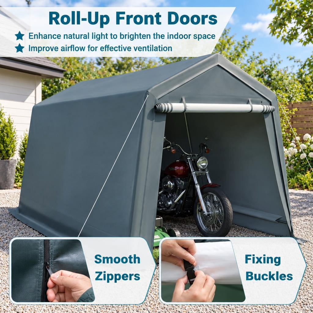 Airfind 8.3 x 14 Feet Outdoor Storage Shed with Roll-Up Zipper Door, Metal Fabric Frame, 8.3 x 14 x 7.5 ft Footprint, Gray