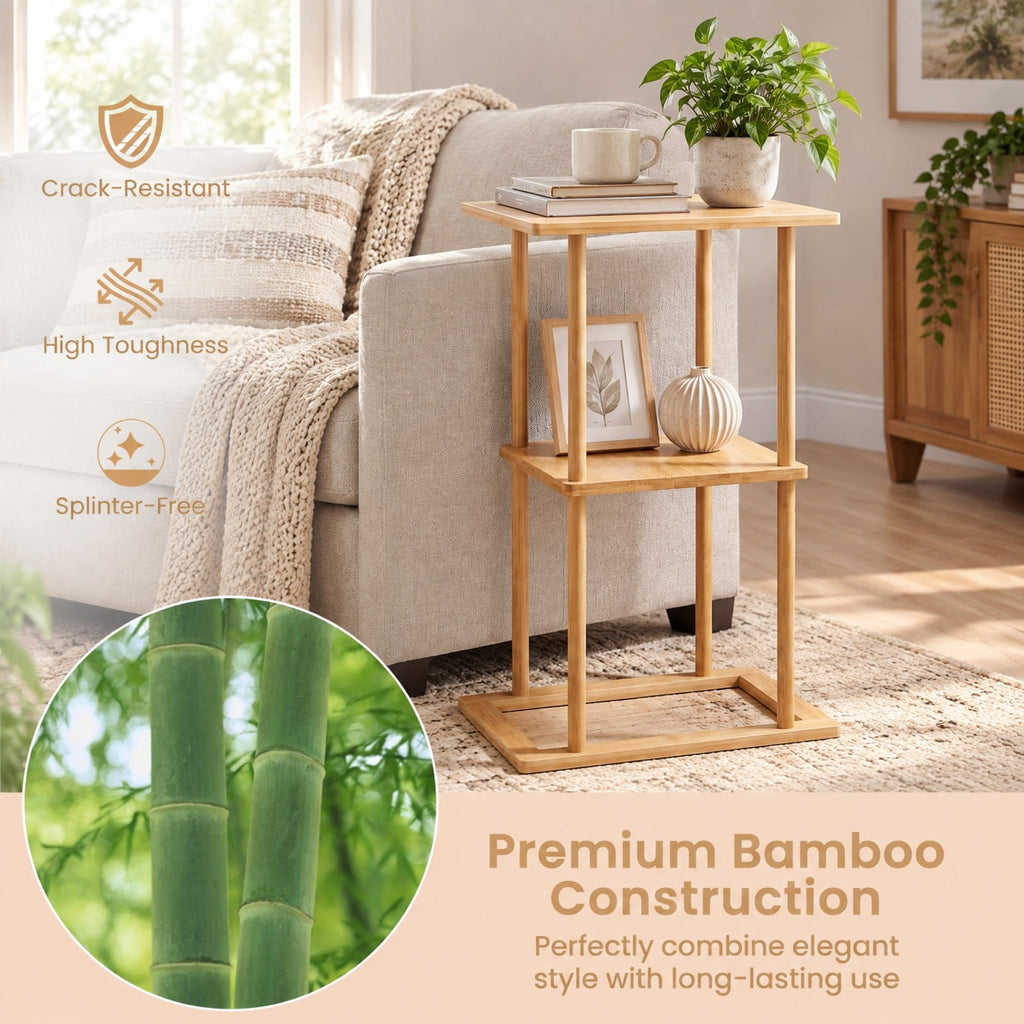 Airfind 2 Pieces Side Table with Storage Shelves and Bamboo Construction, 22 lbs Capacity, Bamboo Frame, 15.7 x 11 x 25.6 Footprint, Natural