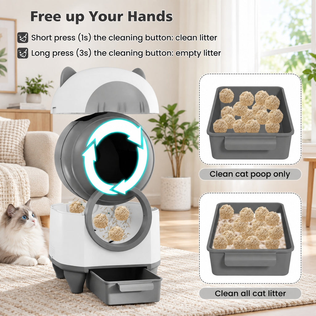 Airfind Self-Cleaning Litter Box for Multi-Cat Senior Cats Home, PP POM Frame, 22 x 20 x 23.5 (L x W x H) Drum Footprint, White