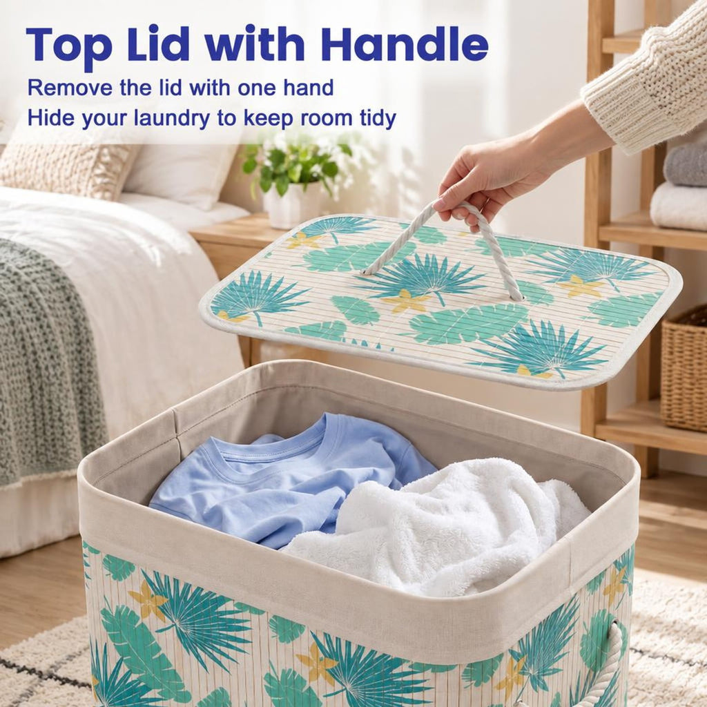 Airfind 19 Gal Bamboo Clothes Hamper with Removable Liner and Portable Handles, 33 lbs Capacity, Bamboo Polyester Cotton Metal Engineered Wood Frame
