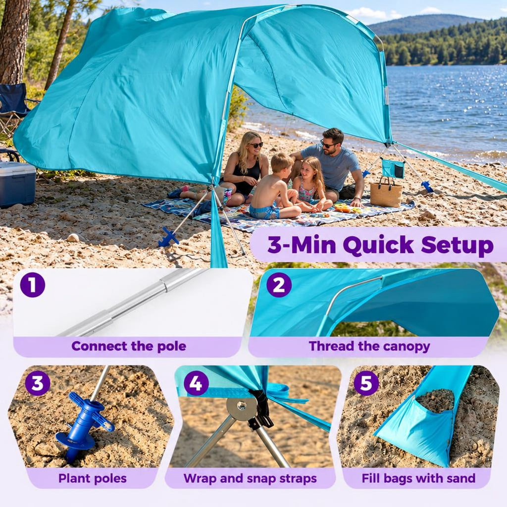Airfind Wind Powered Beach Tent Portable Sun Shelter Canopy for Picnic, 70D Nylon Fabric Aluminum Frame, 10ft x 6.5ft x 6.5ft Carrying Bag Footprint