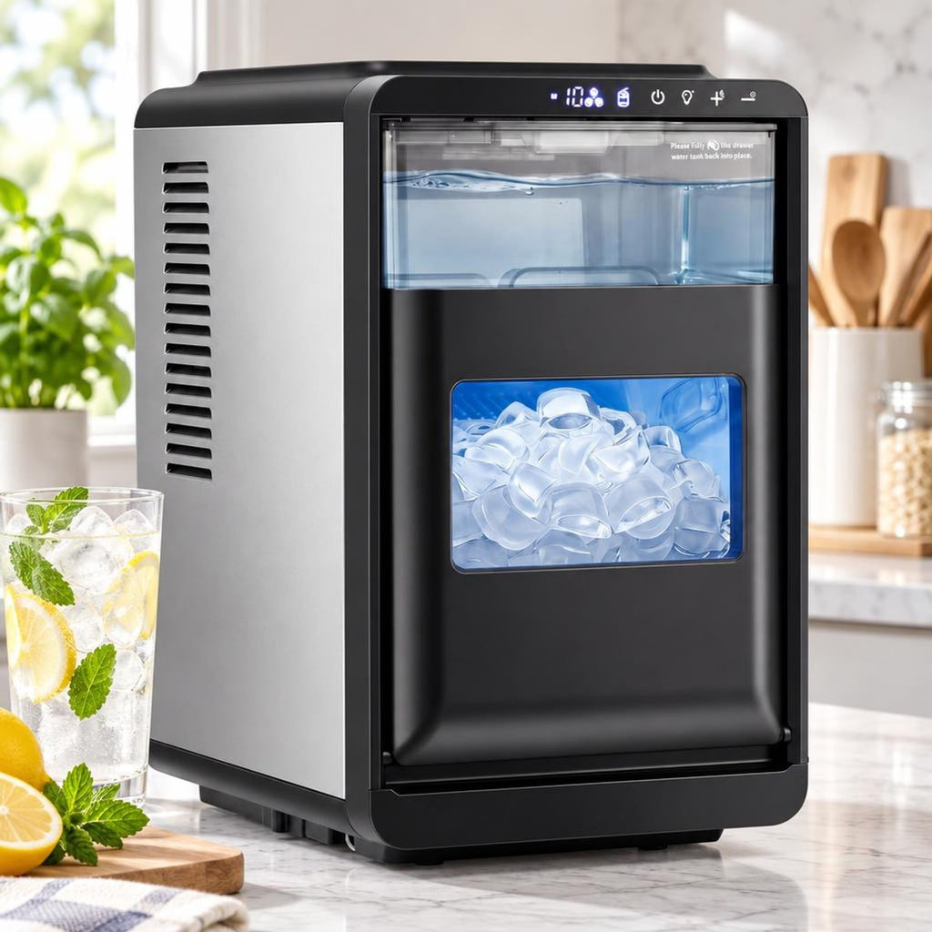 Airfind Crescent Ice Maker Countertop 26 lbs/24h Ice Machine featuring 16 Crescent Cubes, Stainless Steel ABS PP Frame, Black