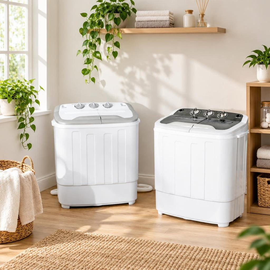 Airfind 8 Lbs Compact Mini Twin Tub Washing Spiner Machine for Home and Apartment, 23 x 14 x 27 Footprint, Gray