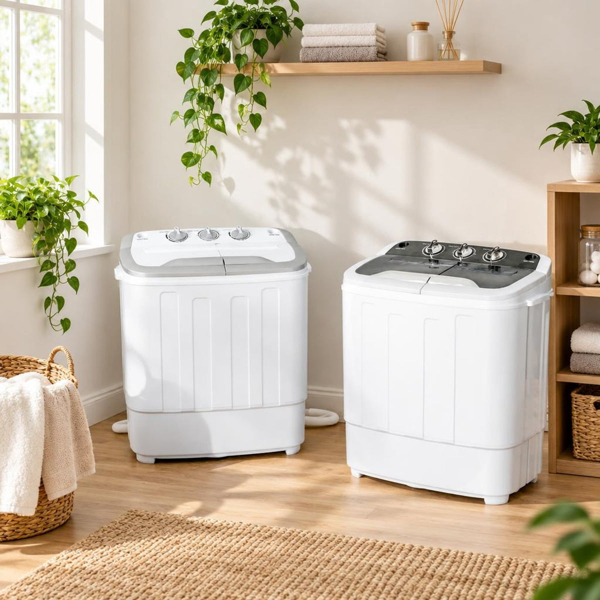 Airfind 8 Lbs Compact Mini Twin Tub Washing Spiner Machine for Home and Apartment, 23 x 14 x 27 Footprint, Gray