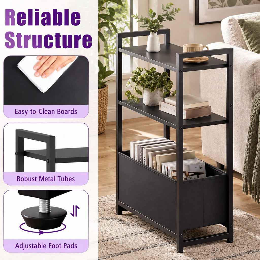 Airfind Narrow End Table with Storage Shelves and Metal Frame, 25 lbs Capacity, Engineered Wood Metal Fabric Frame, 19 x 8 x 25.5 Footprint