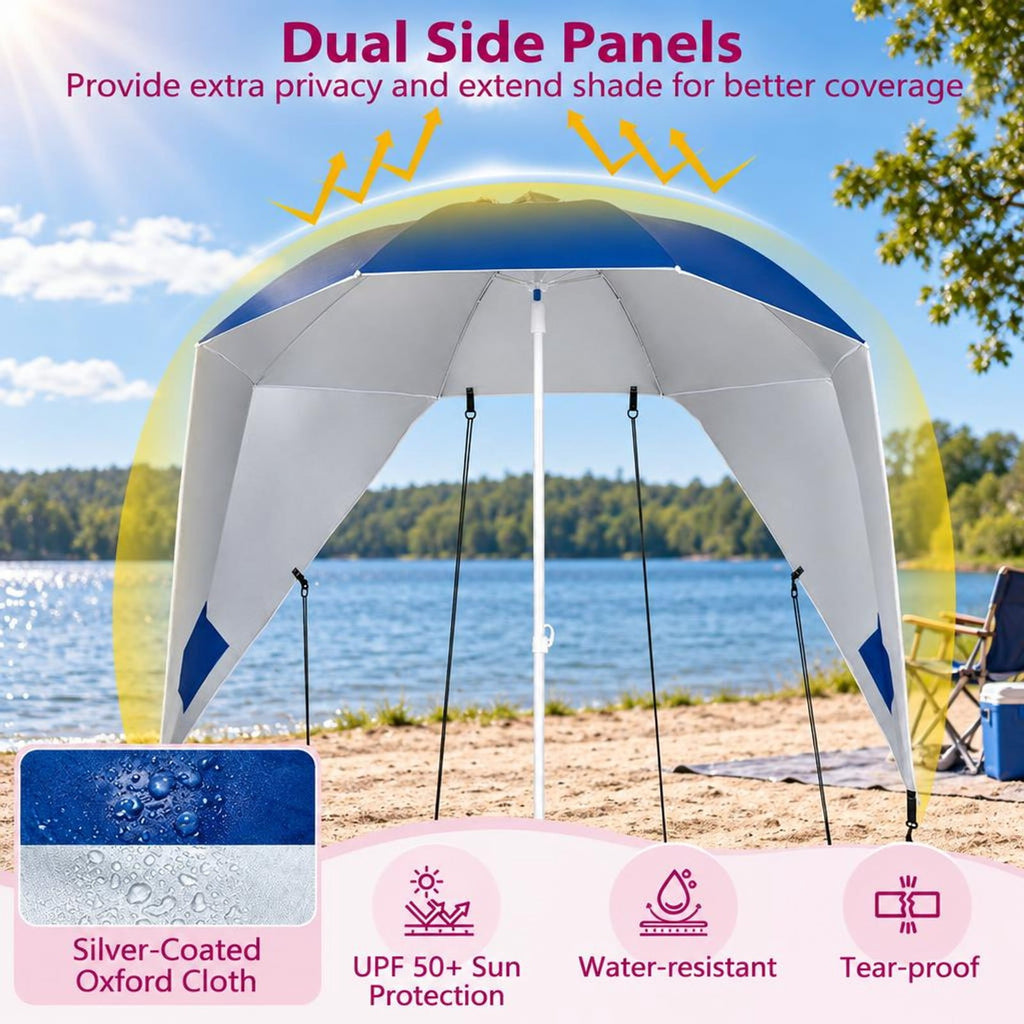 Airfind 2-in-1 Beach Shelter Umbrella UPF 50+ with Side Panels for Camping Picnic, Oxford Cloth Fiberglass Pole Metal PP Frame, Blue