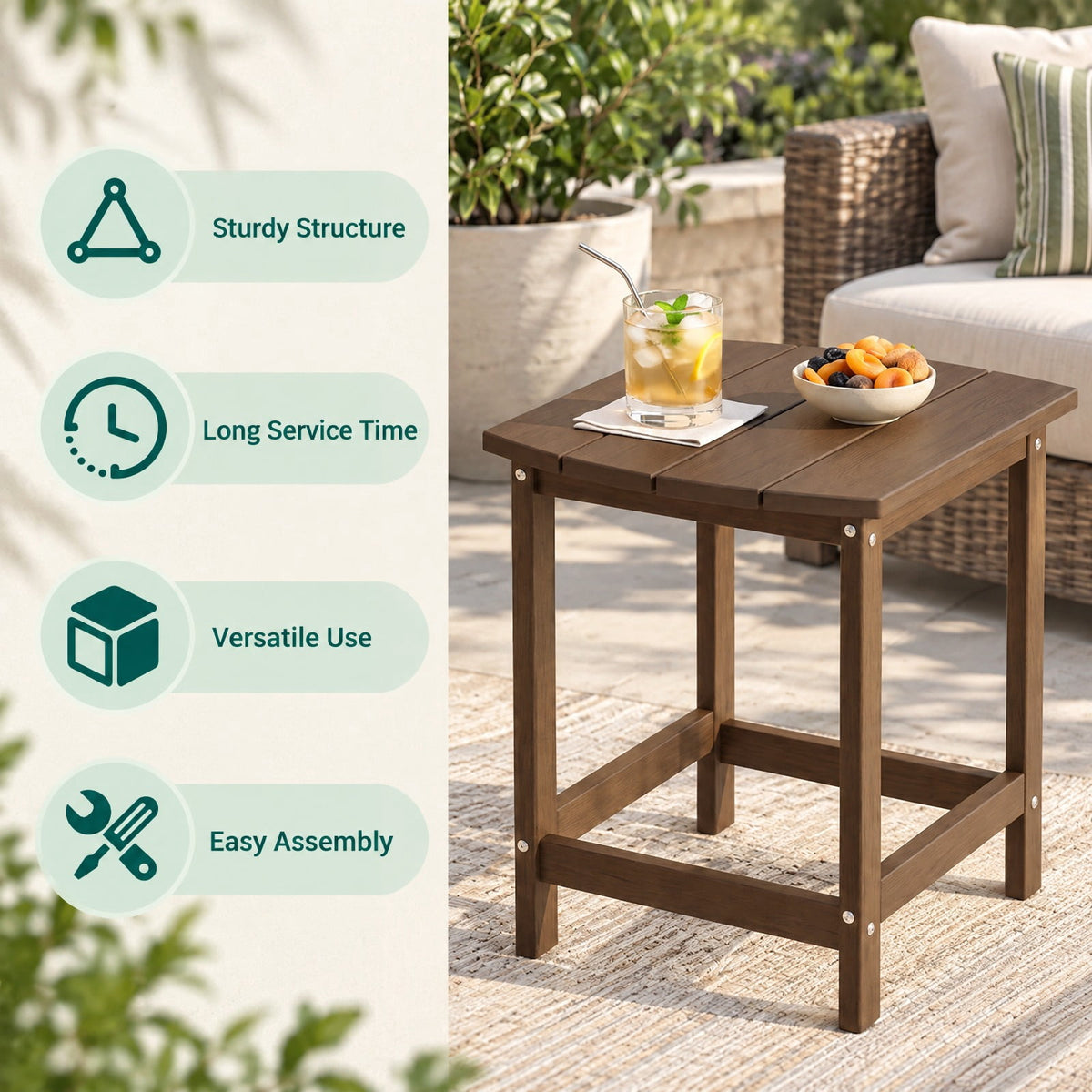 Airfind 18 Inch Weather Resistant Side Table for Garden Yard Patio, 200 lbs Capacity, HDPE Frame, 19 x 14.5 x 18 Footprint, Coffee