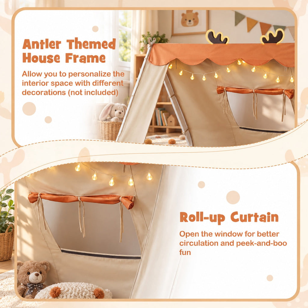 Airfind Twin Size House Floor Wood Bed with Tent, 350 lbs Capacity, Pine Wood Plywood Dutch Velvet Fabric Frame, 81 Inch x 41 Inch x 63 Inch Footprint, White