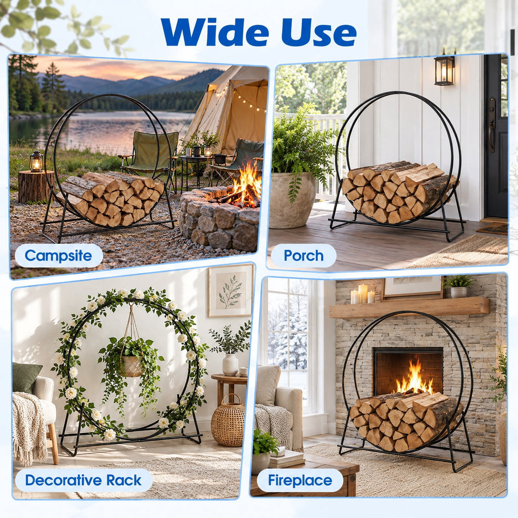 Airfind 45 Round Firewood Rack with Heavy, 485 lbs Capacity, Metal Frame, 46 x 14.5 x 48.5 Footprint, Black