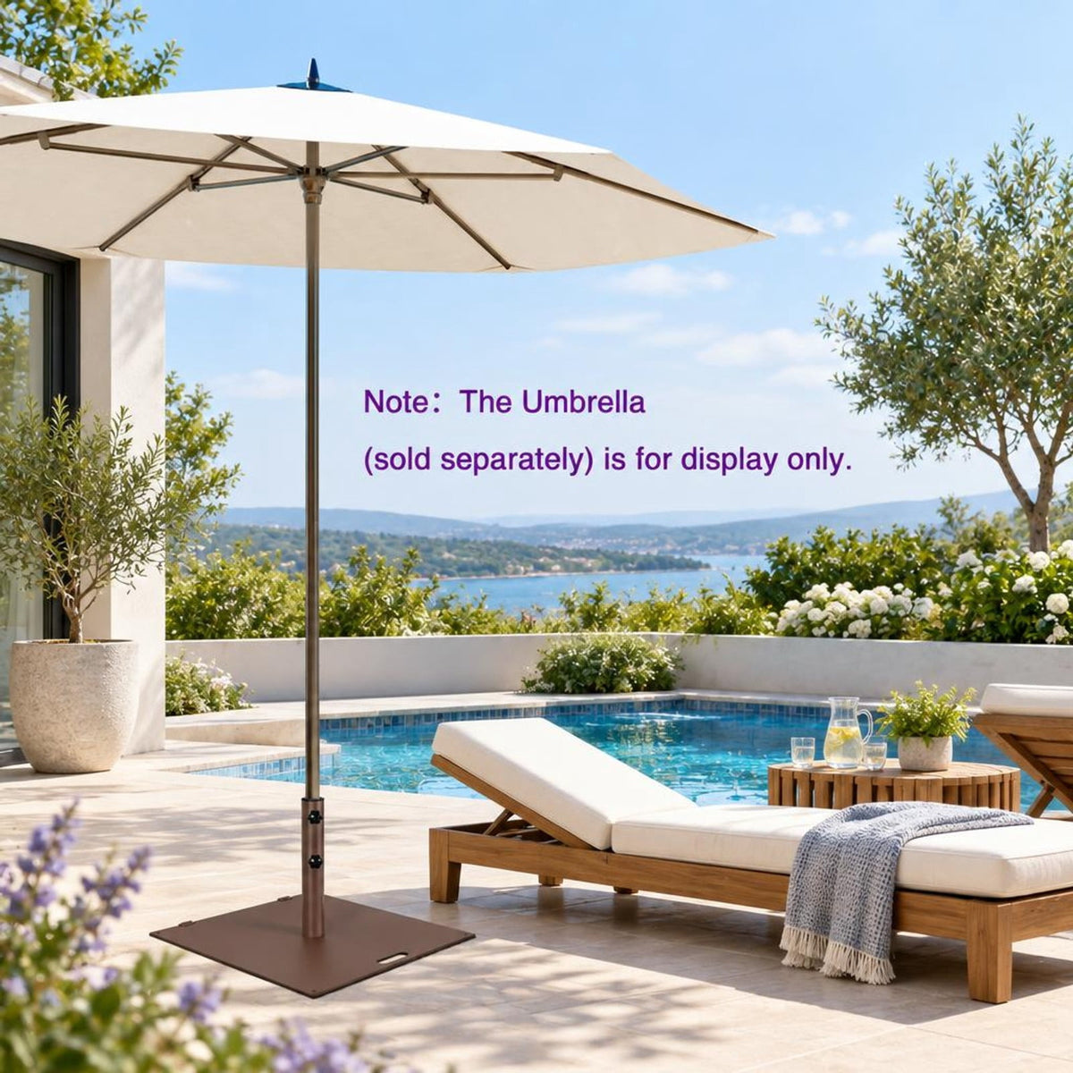 Airfind 50 LBS Weighted 24 Inch Square Patio Umbrella Base, Steel PP Frame, 24 x 24 x 14 (L x W x H) Suitable Footprint, Brown