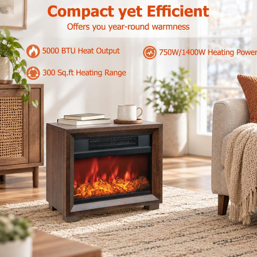Airfind Mini Wooden Space Tabletop Fireplace with Realistic Flame Effect, MDF PB Metal Frame, Quiet Operation wont Disturb Your Relaxation, Brown
