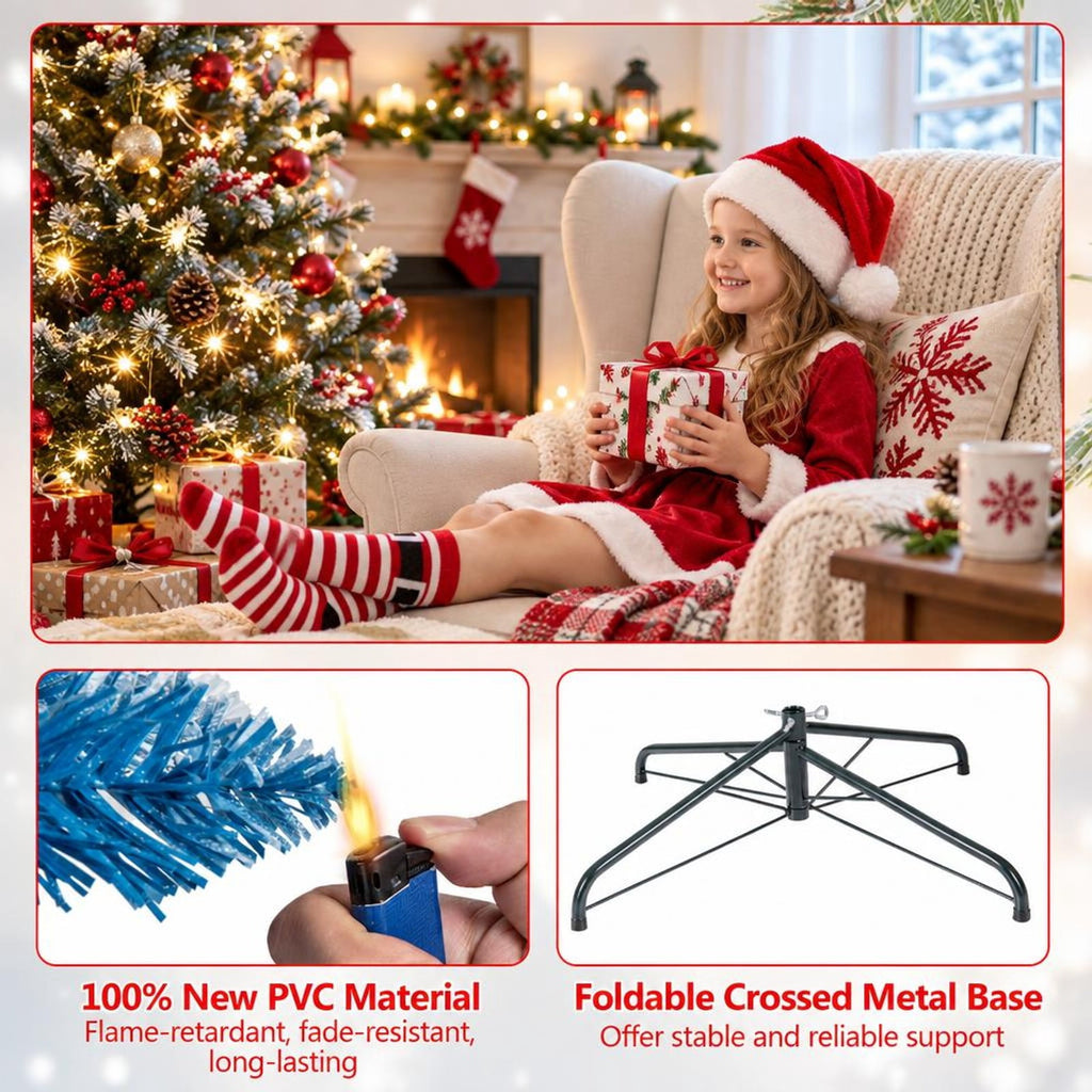 Airfind 6/7/8/9 FT Artificial Christmas Tree with 767 Snowy Branch Tips-9 FT, PVC Metal Frame, 3.1 x 6 ft Footprint, Blue