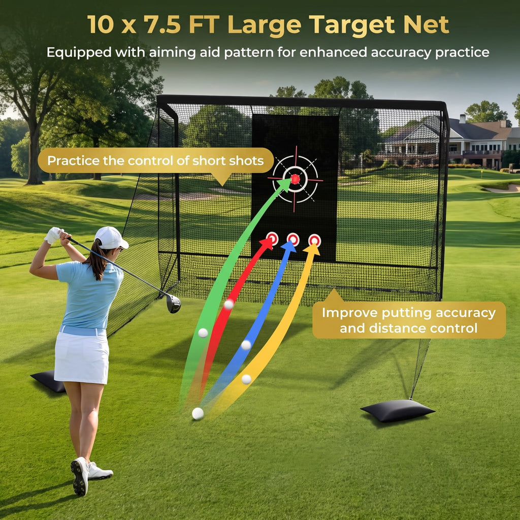 Airfind Golf Practice Hitting Net Cage with Dual Side Barriers Target Cloth and Metal Frame for Backyard Indoor Outdoor Driving Practice, Black