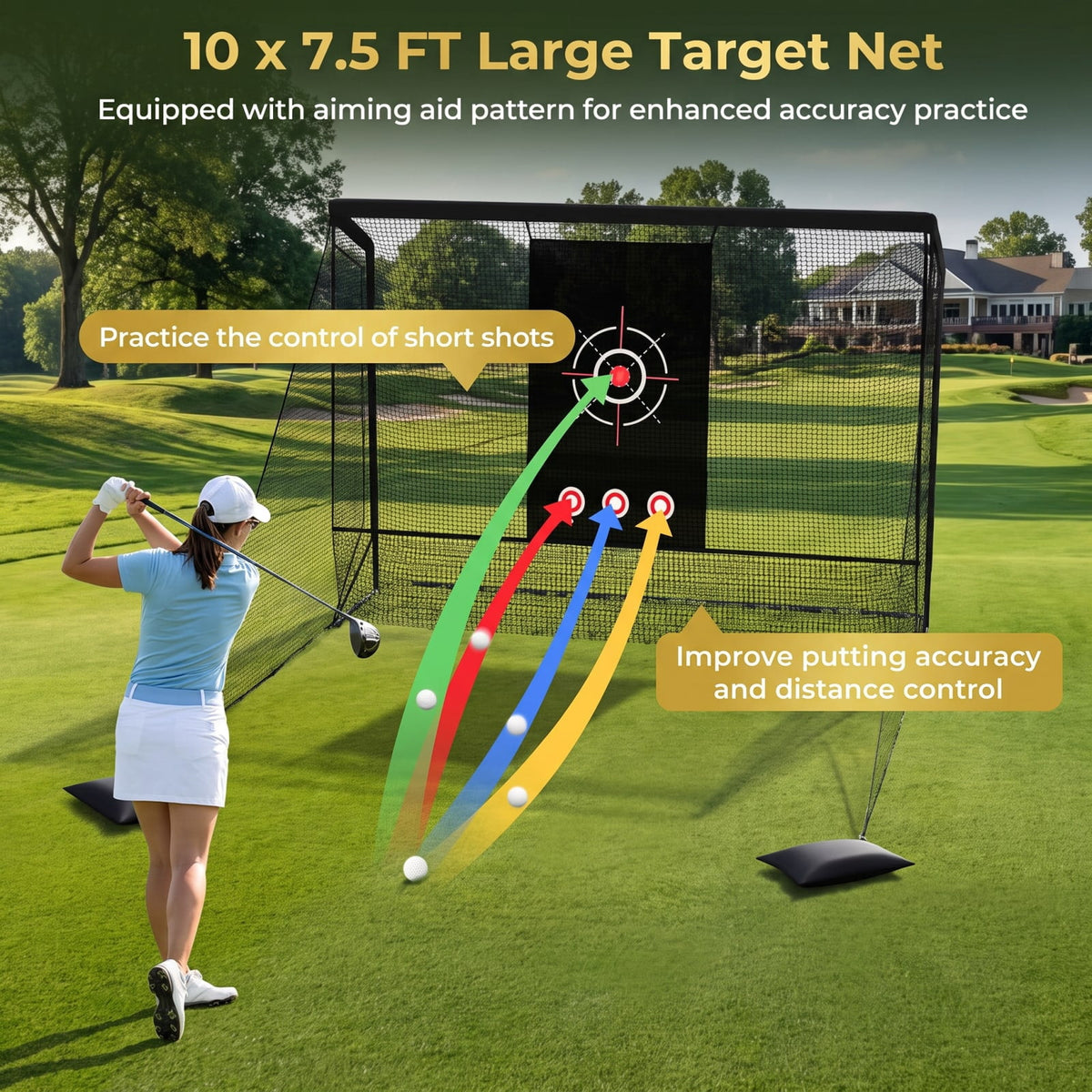 Airfind Golf Practice Hitting Net Cage with Dual Side Barriers Target Cloth and Metal Frame for Backyard Indoor Outdoor Driving Practice, Black