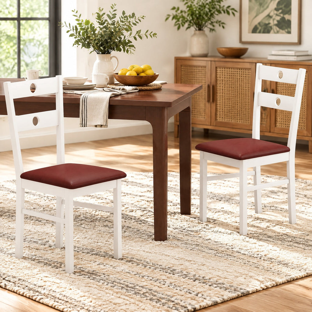 Airfind Wooden Dining Chairs Set of 4 Armless Kitchen Chairs with Hollowed Backrest, 330 lbs Capacity, Rubber Wood PU Leather Sponge MDF Frame