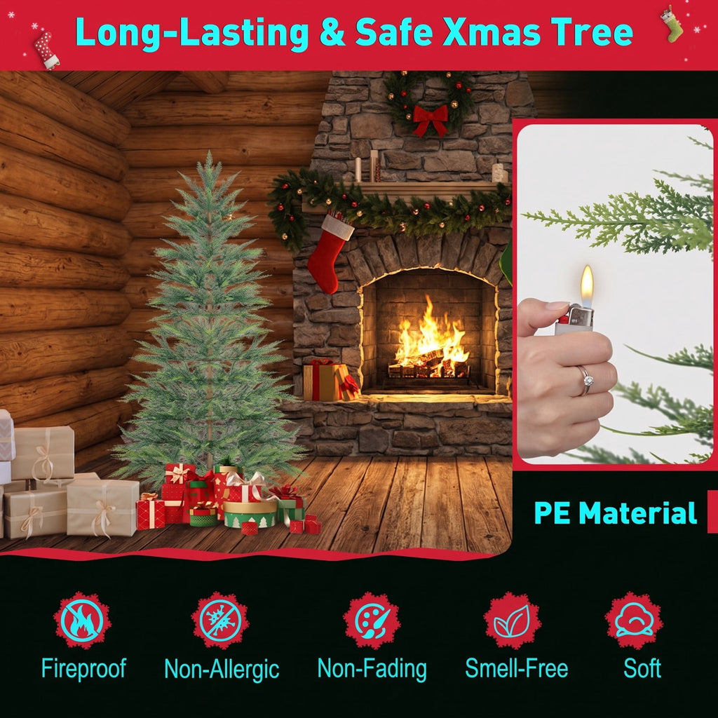 Airfind 6.5/7.5 Feet Artificial Cypress Christmas Tree Pre-lit Hinged-6.5 ft, PE Metal Tree Height 6.5 ft/7.5 ft Tree Width 4 ft Frame, Green