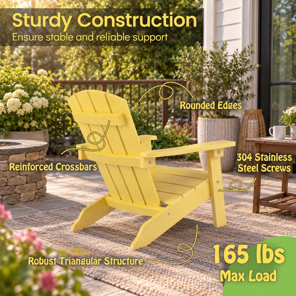 Airfind All-Weather HDPE Kids Adirondack Chair with with High Backrest and Armrests, 165 lbs Capacity, Wood-like HIPS Frame, Yellow